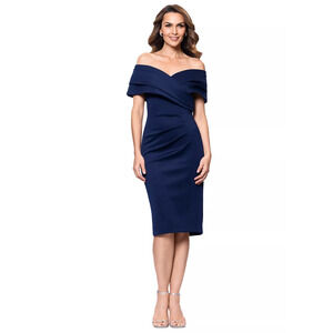 Betsy & Adam Petite Off-the-Shoulder Sheath Dress , 12 P, Navy, MSRP: 219$